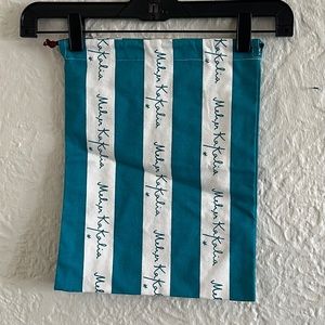 Meher Kakalia Canvas Dust Bag Teal Turquoise Cream Logo Stripe
